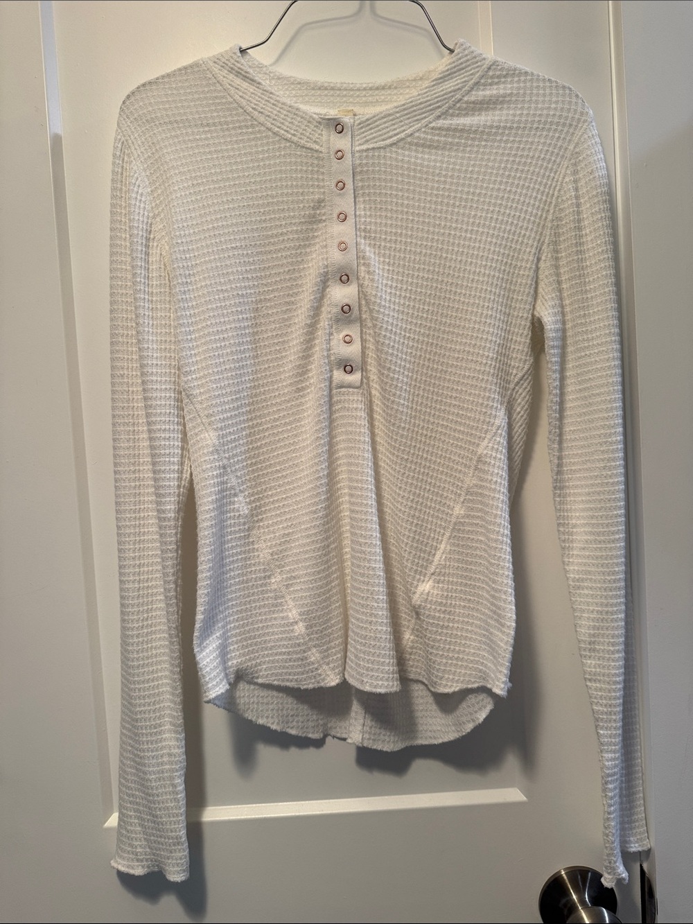 Free People Intimately  White Waffle Henley Long Sleeve Top size L